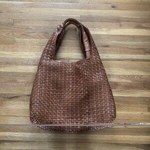 Woven Leather Hobo Bag Tote Purse Brown Handcrafted Boho MCM